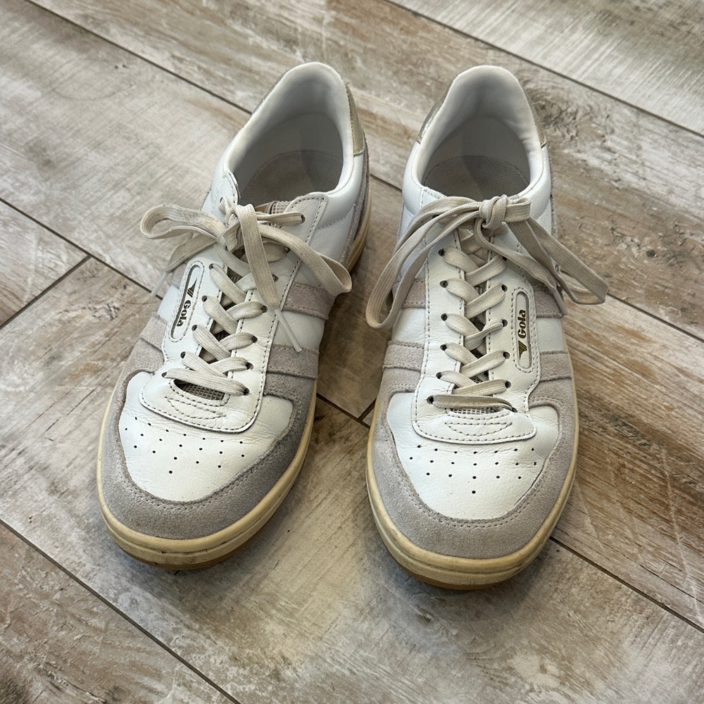 Gola White and Beige Low-Top Sneakers- white, off white, gold